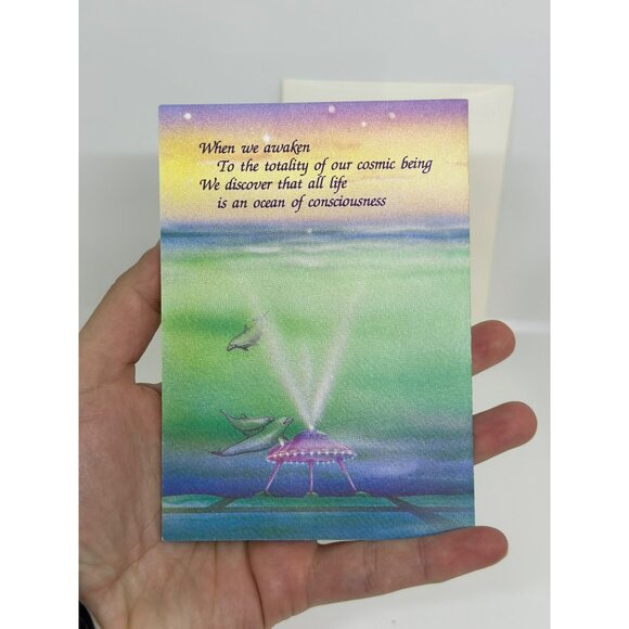 VTG GLO Greeting Card With Envelope - Cosmic Dolphins Design Pastel Watercolor - Picture 3 of 4